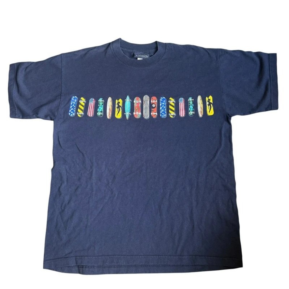 Basic Editions Vintage Skateboard Graphic Tee Shirt Large Navy Blue